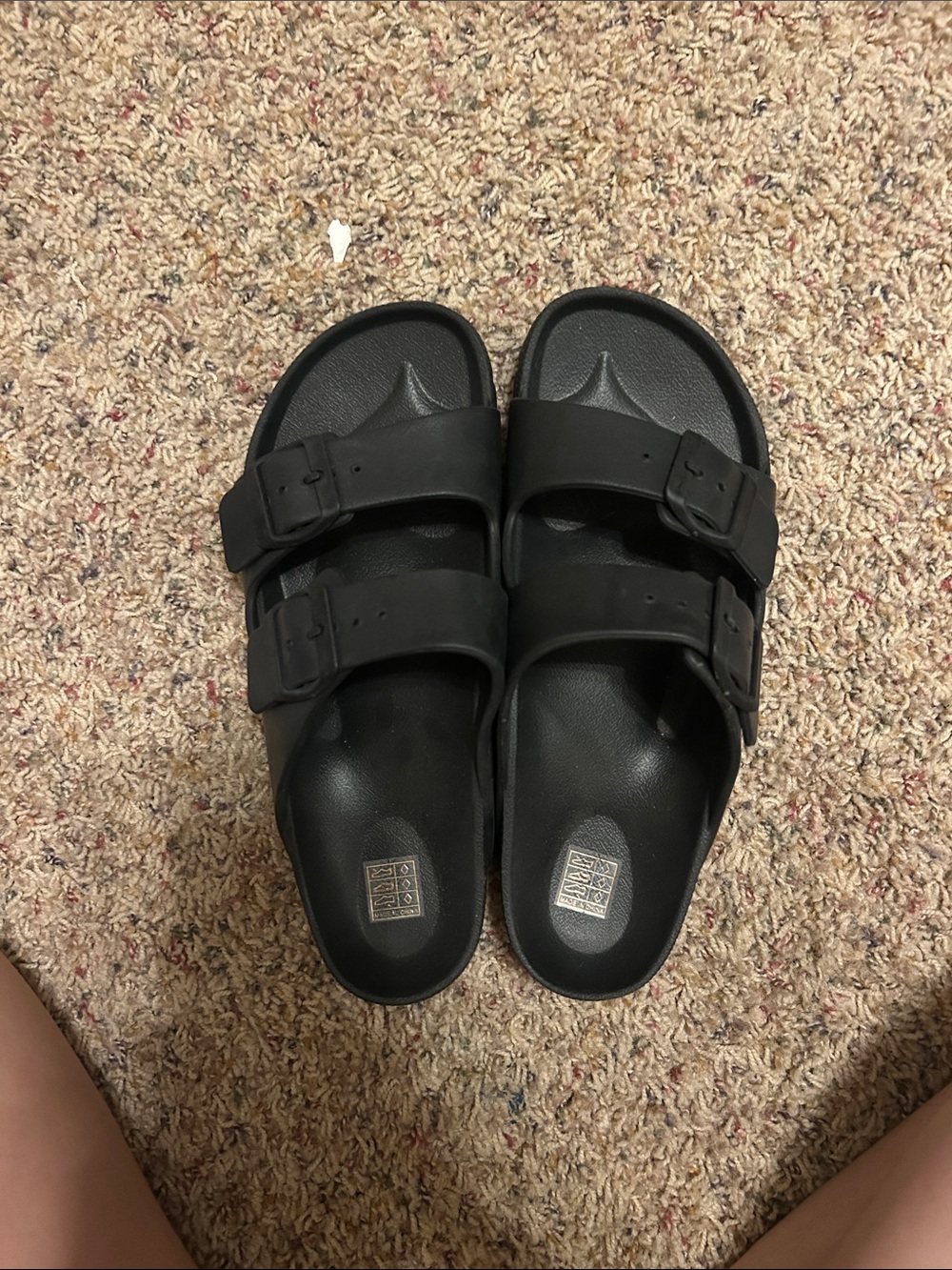 Kids Adjustable Black Double-Buckle Slide Sandals